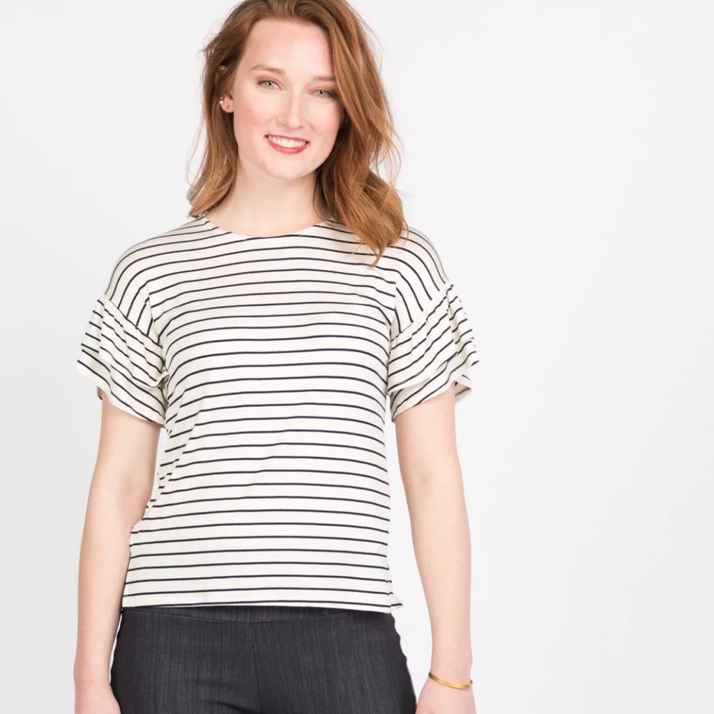Agnes & Dora Frill Sleeve Cream Black Stripe XL